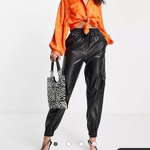 Top Shop Faux Leather Jogger Sweatpants with Utility Pockets size 14